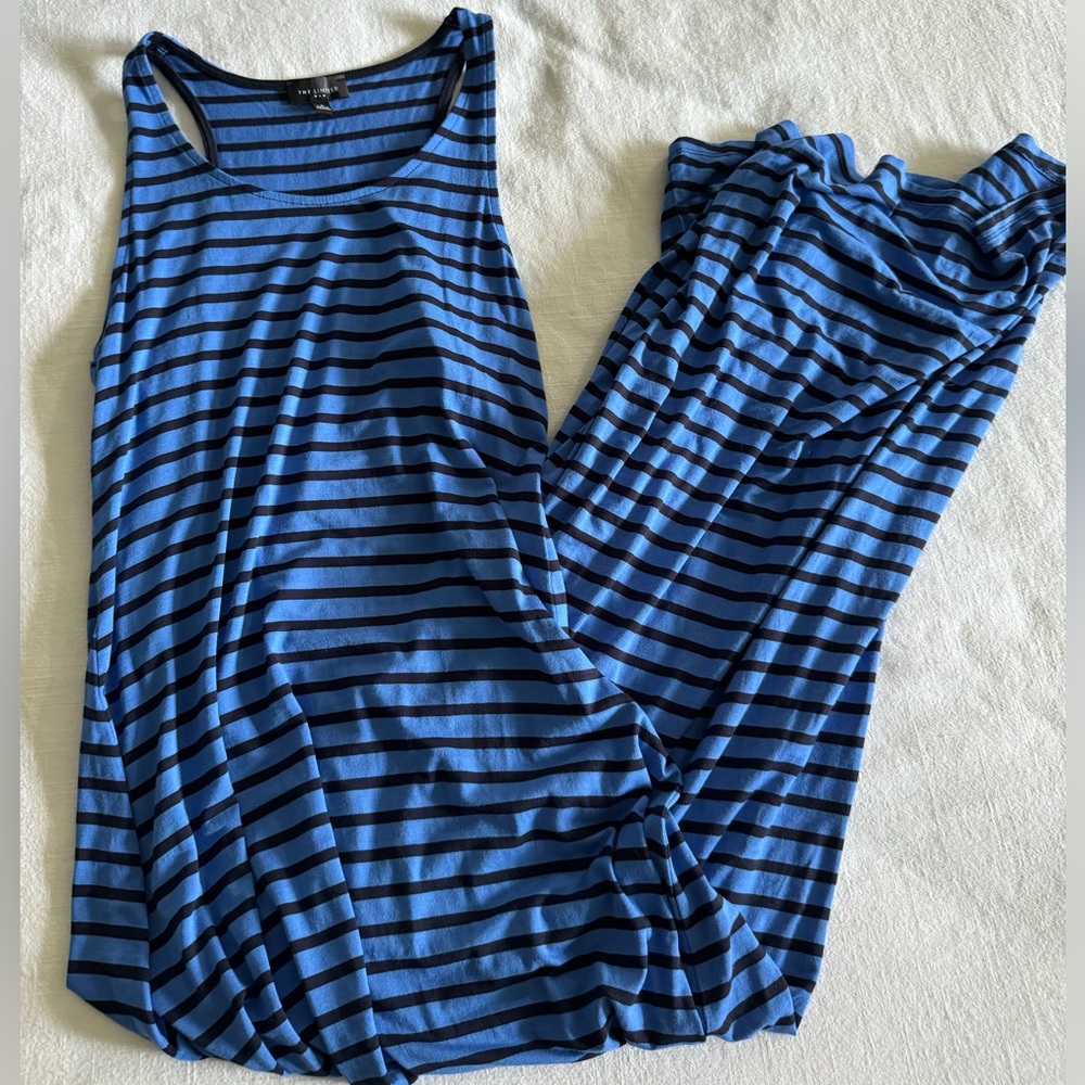 The limited blue striped maxi dress